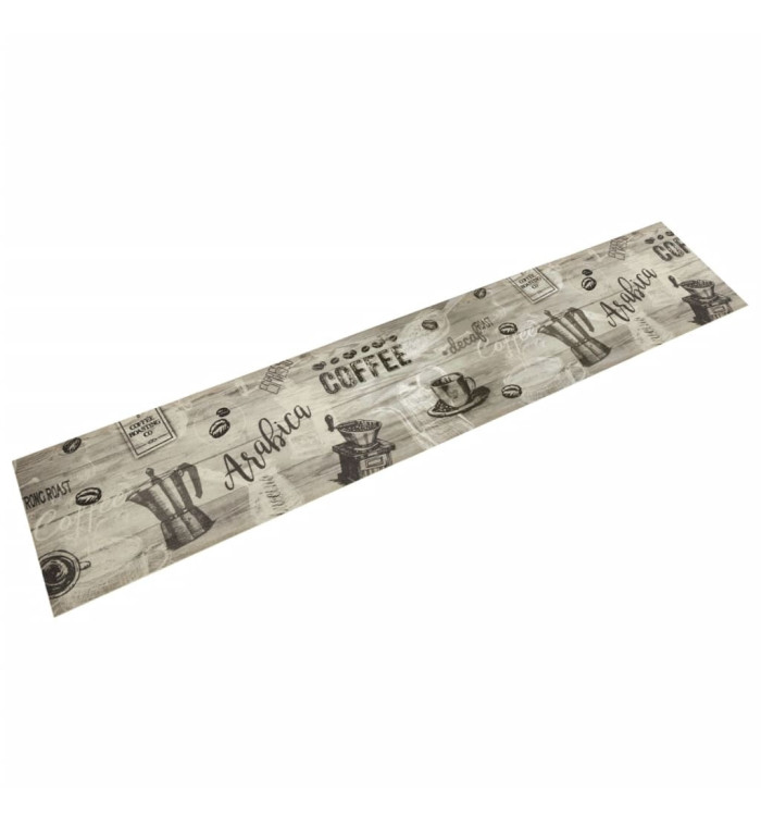 Tapis de cuisine lavable imprimé café gris 60x300 cm velours | Mobilier & Déco