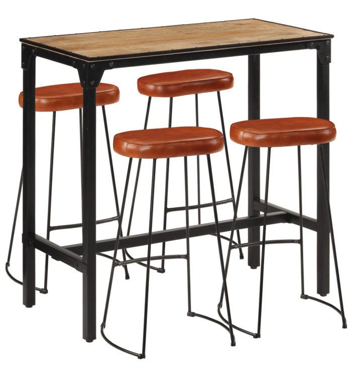 Ensemble de bar 5 pcs bois de manguier brut massif et métal | Mobilier & Déco