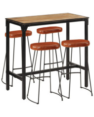 Ensemble de bar 5 pcs bois de manguier brut massif et métal | Mobilier & Déco
