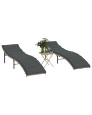 Chaises longues lot de 2 avec table gris clair résine tressée | Mobilier & Déco