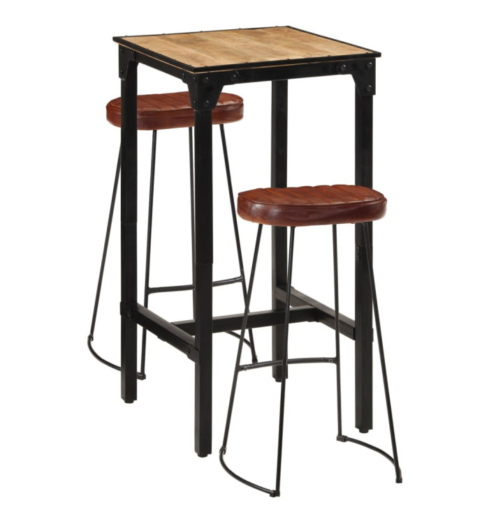 Ensemble de bar 3 pcs bois de manguier brut massif et métal | Mobilier & Déco
