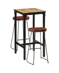 Ensemble de bar 3 pcs bois de manguier brut massif et métal | Mobilier & Déco