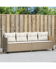 Chaise longue avec coussins beige résine tressée | Mobilier & Déco