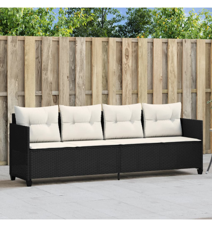 Chaise longue avec coussins noir résine tressée | Mobilier & Déco