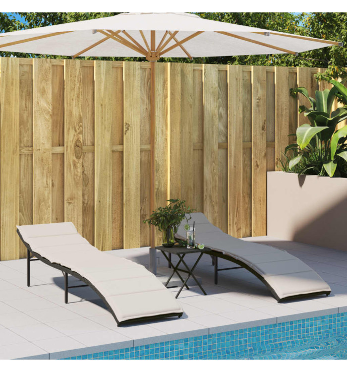 Chaises longues lot de 2 avec coussins noir résine tressée | Mobilier & Déco