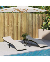 Chaises longues lot de 2 avec coussins noir résine tressée | Mobilier & Déco