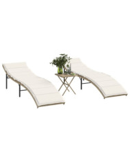 Chaises longues lot de 2 avec table beige résine tressée | Mobilier & Déco