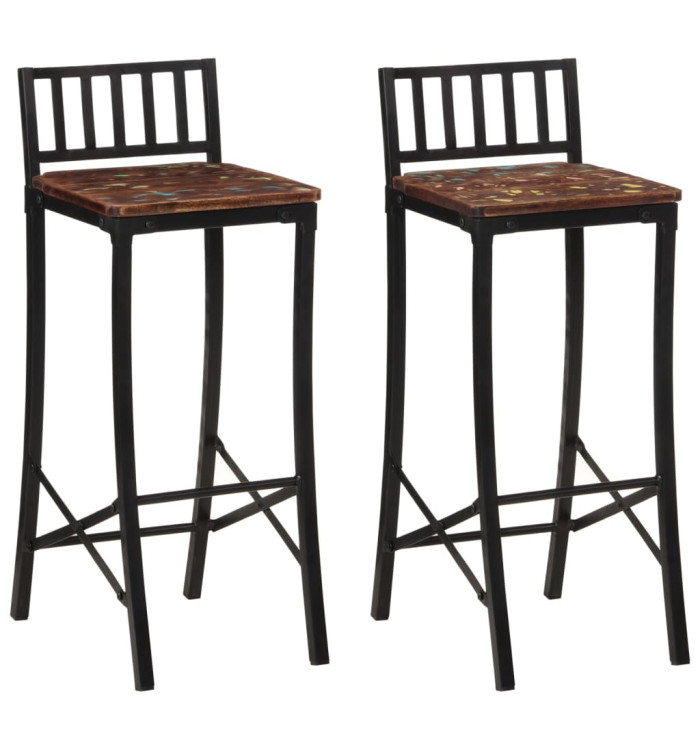 Chaises de bar lot de 2 bois de récupération massif | Mobilier & Déco