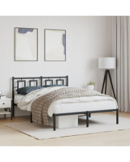 Cadre de lit métal sans matelas avec tête de lit noir 135x190cm | Mobilier & Déco