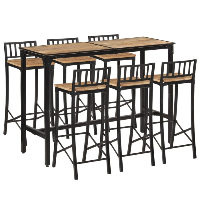 Ensemble de bar 7 pcs bois de manguier brut massif et métal | Mobilier & Déco