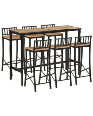 Ensemble de bar 7 pcs bois de manguier brut massif et métal | Mobilier & Déco