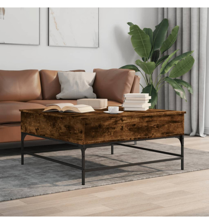 Table basse chêne fumé 95x95x45 cm bois d'ingénierie et métal | Mobilier & Déco