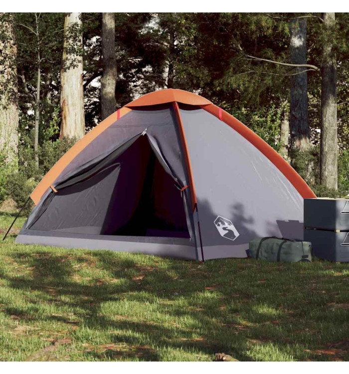 Tente de camping à dôme 4 personnes gris et orange imperméable | Mobilier & Déco