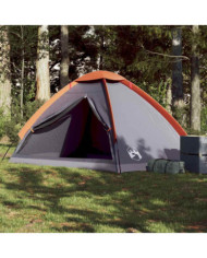 Tente de camping à dôme 4 personnes gris et orange imperméable | Mobilier & Déco