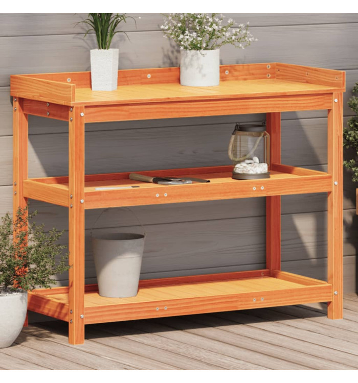 Table de rempotage avec étagères marron bois massif de pin | Mobilier & Déco