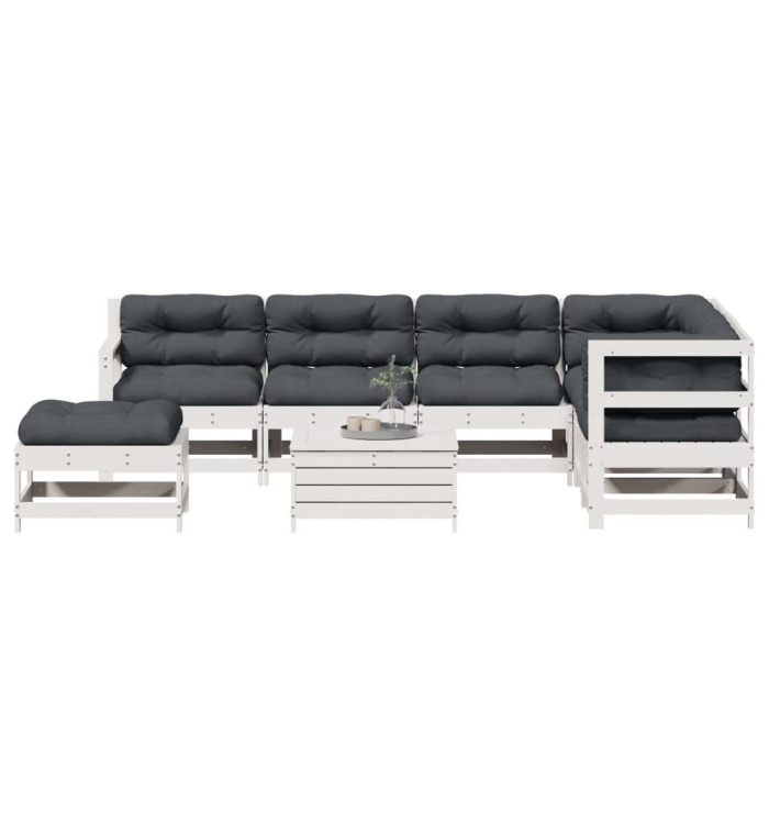 Salon de jardin avec coussins 8 pcs blanc bois de pin massif | Mobilier & Déco