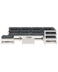 Salon de jardin avec coussins 8 pcs blanc bois de pin massif | Mobilier & Déco