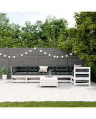 Salon de jardin 7 pcs avec coussins blanc bois de pin massif | Mobilier & Déco