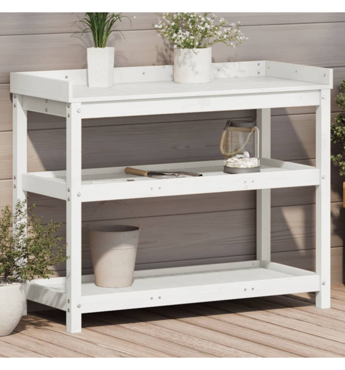 Table de rempotage avec étagères blanc bois massif de pin | Mobilier & Déco