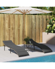 Chaises longues lot de 2 avec coussins gris résine tressée | Mobilier & Déco