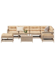 Salon de jardin 8 pcs avec coussins Bois de pin massif | Mobilier & Déco