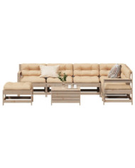 Salon de jardin 8 pcs avec coussins Bois de pin massif | Mobilier & Déco