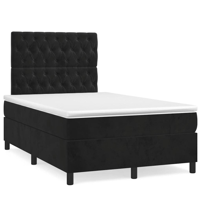 Sommier à lattes de lit avec matelas noir 120x190 cm velours | Mobilier & Déco