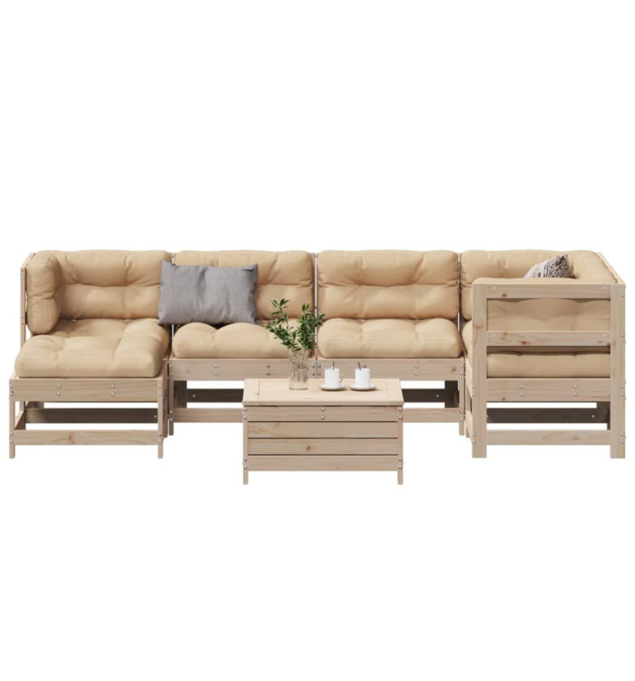 Salon de jardin 7 pcs avec coussins Bois de pin massif | Mobilier & Déco