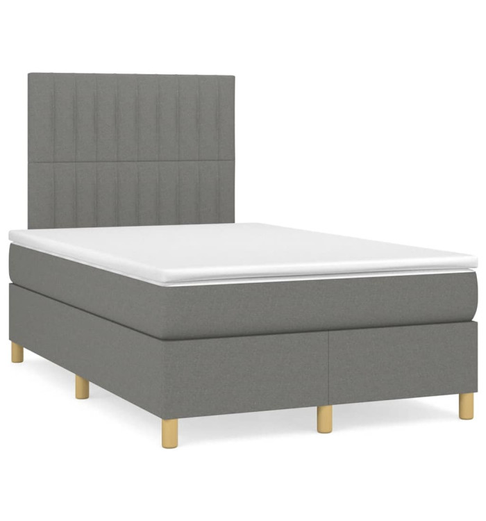Sommier à lattes de lit avec matelas gris foncé 120x190cm tissu | Mobilier & Déco