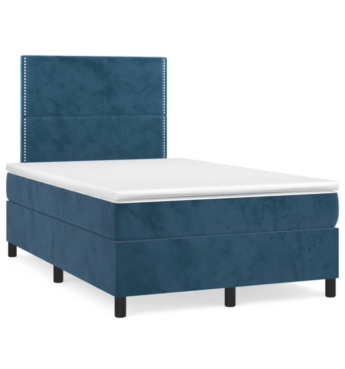 Sommier à lattes de lit et matelas bleu foncé 120x190cm velours | Mobilier & Déco