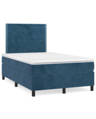 Sommier à lattes de lit et matelas bleu foncé 120x190cm velours | Mobilier & Déco