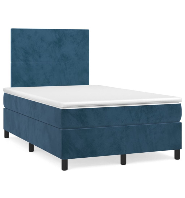 Sommier à lattes de lit et matelas bleu foncé 120x190cm velours | Mobilier & Déco