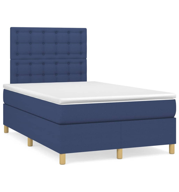 Sommier à lattes de lit avec matelas bleu 120x190 cm tissu | Mobilier & Déco