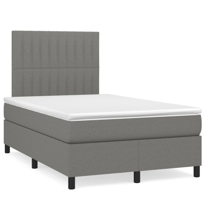 Sommier à lattes de lit avec matelas gris foncé 120x190cm tissu | Mobilier & Déco