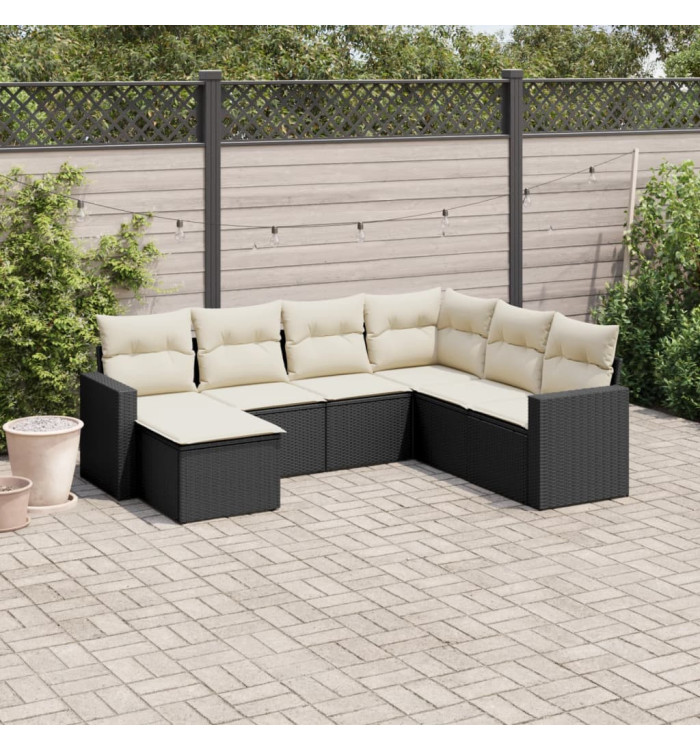 Salon de jardin 7 pcs avec coussins noir résine tressée | Mobilier & Déco
