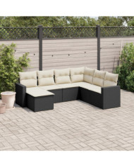 Salon de jardin 7 pcs avec coussins noir résine tressée | Mobilier & Déco