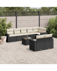 Salon de jardin 9 pcs avec coussins noir résine tressée | Mobilier & Déco