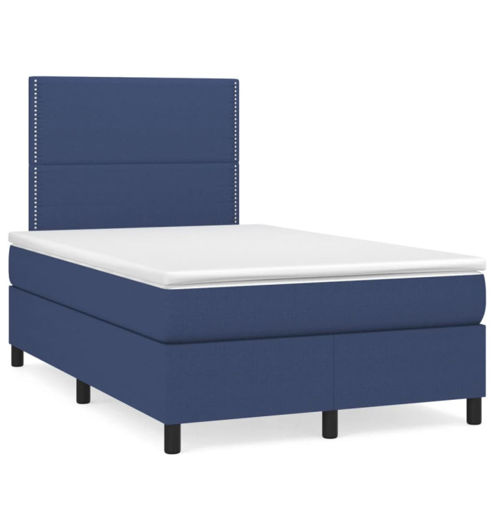 Sommier à lattes de lit avec matelas bleu 120x190 cm tissu | Mobilier & Déco