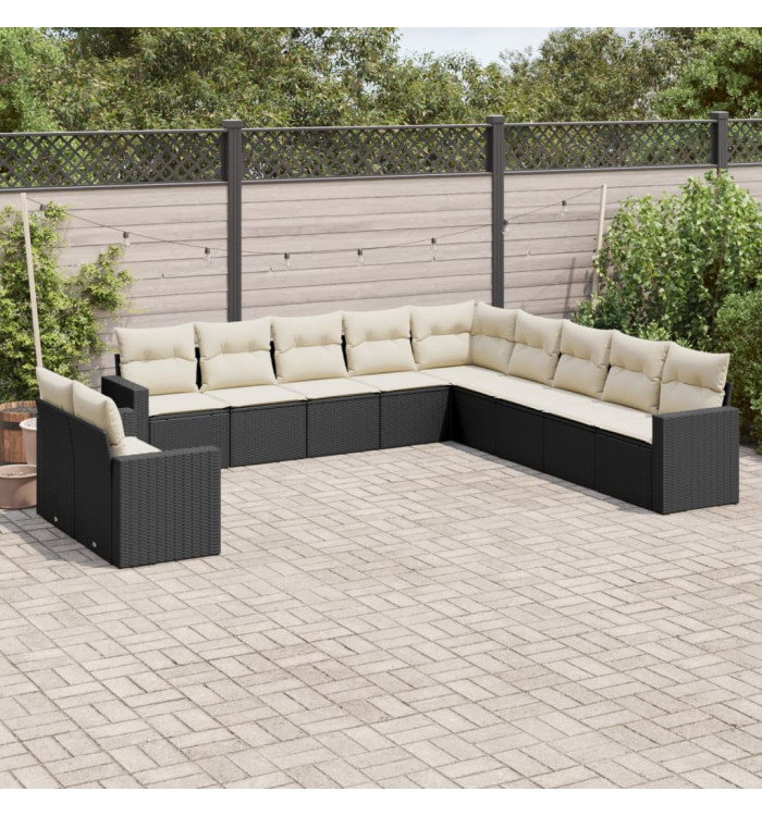 Salon de jardin 11 pcs avec coussins noir résine tressée | Mobilier & Déco