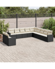 Salon de jardin 11 pcs avec coussins noir résine tressée | Mobilier & Déco