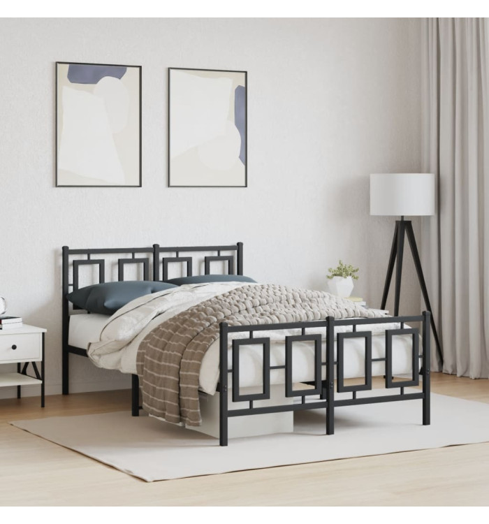 Cadre de lit métal sans matelas avec pied de lit noir 120x190cm | Mobilier & Déco
