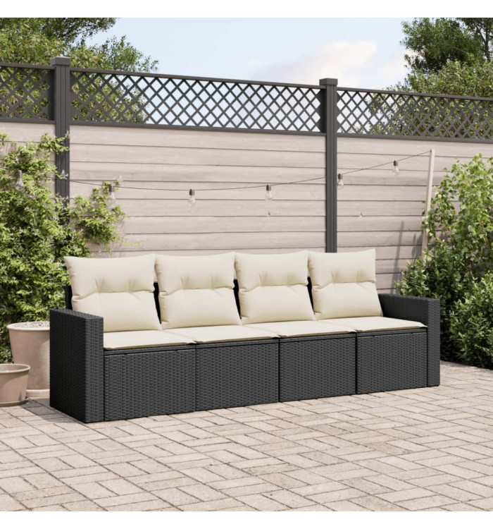 Salon de jardin 4 pcs avec coussins noir résine tressée | Mobilier & Déco