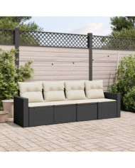 Salon de jardin 4 pcs avec coussins noir résine tressée | Mobilier & Déco