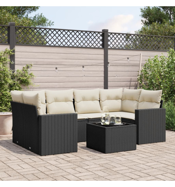 Salon de jardin 7 pcs avec coussins noir résine tressée | Mobilier & Déco