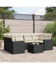 Salon de jardin 7 pcs avec coussins noir résine tressée | Mobilier & Déco