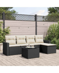 Salon de jardin 6 pcs avec coussins noir résine tressée | Mobilier & Déco