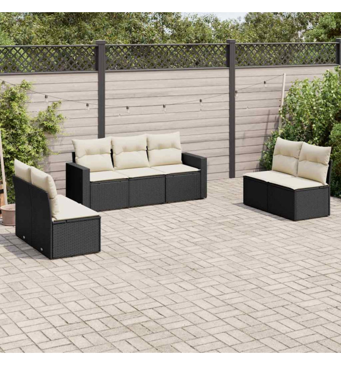 Salon de jardin 7 pcs avec coussins noir résine tressée | Mobilier & Déco