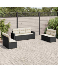 Salon de jardin 7 pcs avec coussins noir résine tressée | Mobilier & Déco