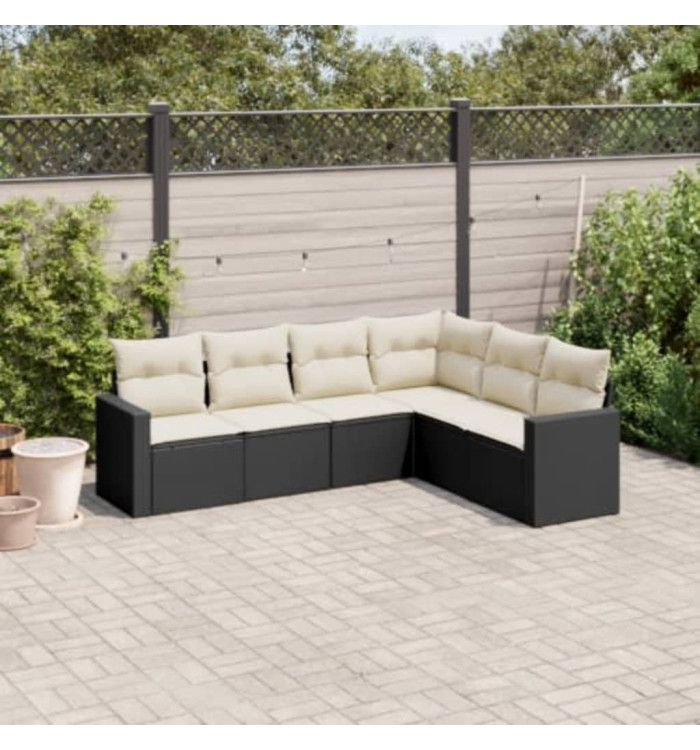 Salon de jardin 6 pcs avec coussins noir résine tressée | Mobilier & Déco