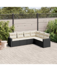 Salon de jardin 6 pcs avec coussins noir résine tressée | Mobilier & Déco